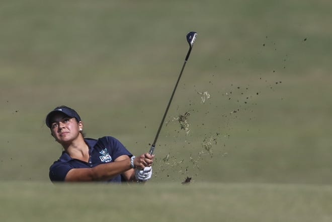 UNCW's Kayla Thompson during Round 1 of last year's 15th annual Landfall Tradition tournament held at the Country Club of Landfall's Dye Course. The Seahawks welcome back another another strong tournament field this weekend. [StarNews File Photo]