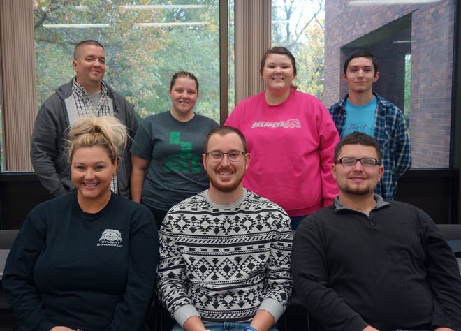 Members of the new Speech and Debate Team at Spoon River College are 
from left to right) Samantha Gillham, Jake Eddington, Joel Claybaugh, (back row l-r) Dr. Andrew Kirk, team coach, Shelbi Sale, Tiffany Seifert, and Clint Quigley. Not pictured is Nikkie Gerber.