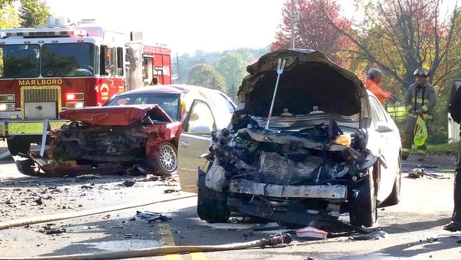 A woman was killed and a man seriously injured in this head-on collision Thursday morning on State Route 619 just east of Etter Road NE in Marlboro Township. (CantonRep.com / Lori Steineck)