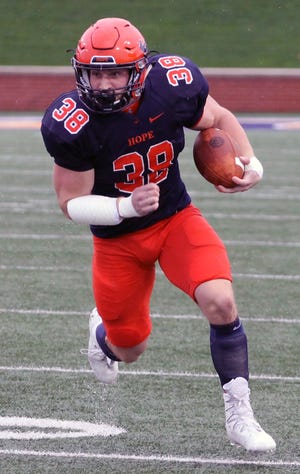 Hope running back Brandan Campbell had two touchdowns in a 50-0 win over Kalamazoo on Saturday. [Sentinel file]