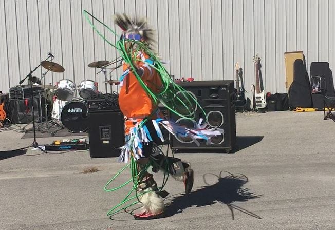 Lyndon Alec performs a Native American Hoop Dance at the Talihina Fall Festival on Saturday, Oct. 28, 2017.