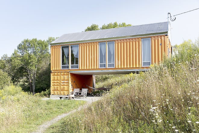 This undated photo provided by Tim Steele shows a container home designed and built by Steele House along with Bigprototype in Livingston Manor. [NILS SCHLEBUSH/TIM STEELE/ASSOCIATED PRESS]