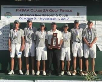 Mickey Leapley/Contributed Ponte Vedra’s boys golf team won the Class 2A state championshipe at the Mission Inn Resort in Howey-in-the-Hills with a score of 613. The Sharks won their third team title in the last five years, topping Plantation American Heritage by 15 strokes.