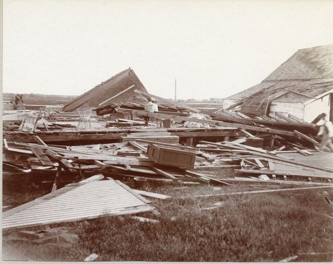 The Portsmouth Athenaeum's Small Photographs Collection includes thousands of images of the Seacoast, including this July 4, 1898, photo of a tornado that killed four when it hit Hampton Beach. See more at www.portsmouthathenaeum.org. [Courtesy of Portsmouth Athenaeum]