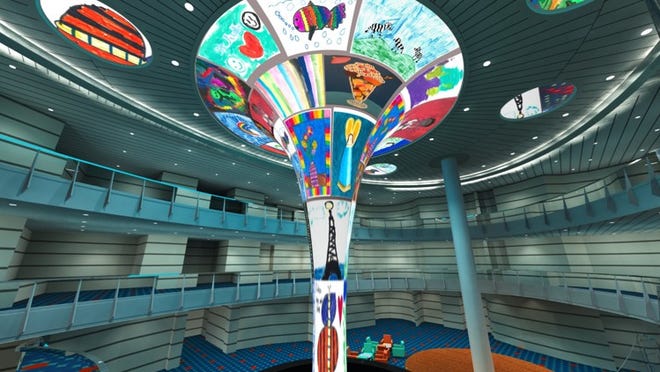 A rendering of Carnival Horizon’s LED “Dreamscape” atrium sculpture displaying the works of 33 young artists who are patients of St. Jude Children’s Research Hospital. (Contributed by Carnival Cruise Line)