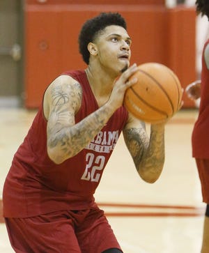 Ar'Mond Davis shoots during practice for the Crimson Tide Thursday, Oct. 12, 2017. Davis will be out for the Crimson Tide's exhibition game with the University of Alabama-Huntsville on Monday. [Staff Photo/Gary Cosby Jr.]