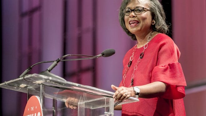 Anita Hill speaks at the Texas Conference for Women at the Austin Convention Center on Thursday. JAY JANNER / AMERICAN-STATESMAN