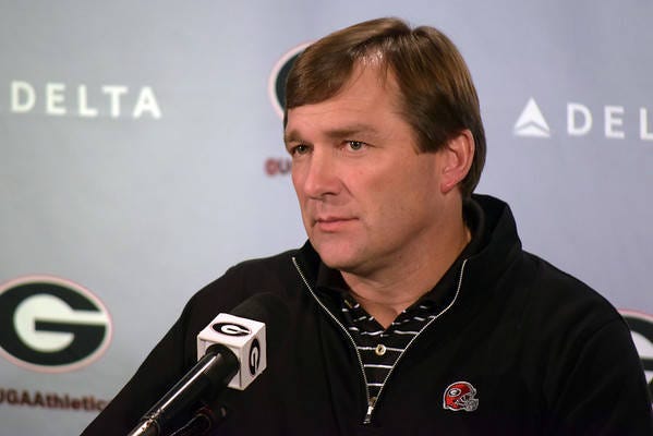 Georgia head coach Kirby Smart during the Bulldogs’ media session at Butts-Mehre Heritage Hall in Athens, Ga., on Monday, Oct. 30, 2017. (Steven Colquitt/UGA Sports Communications)