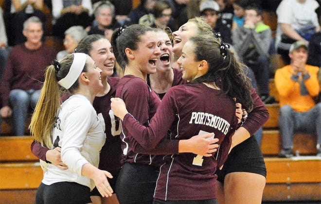Portsmouth's Olivia Brown, left, Eli Omahen, Georgia Dickinson, Annah Shaheen, Natalie Gravelle and Sara Gardner have had a lot to cheer about lately. The No. 5 Clippers play for the D-II title tonight against No. 3 Windham in Derry. [Mike Whaley/Fosters.com]