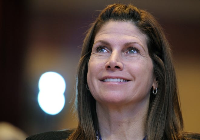 FILE - In this Feb. 12, 2011, file photo, then-Rep. Mary Bono, R-Calif., listens at the Conservative Political Action Conference (CPAC) in Washington. One current and three former female members of Congress tell The Associated Press they have been sexually harassed or subjected to hostile sexual comments by their male colleagues while serving in the House. For years Bono endured the increasingly suggestive comments from a fellow lawmaker in the House. But when the congressman approached her on the House floor and told her he'd been thinking about her in the shower, she'd had enough. (AP Photo/Cliff Owen, File)