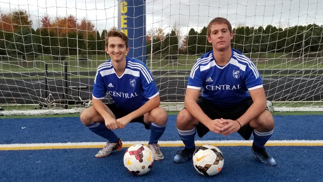 Junior Logan Schrock (left) and senior Micah Mullet have been key pieces to Central Christian's second consecutive trip to the state Final Four. The Comets have been having fun along the way, too, an attitude that has helped them into a Div. III state semifinal against Ottawa Hills Wednesday night at Clyde.