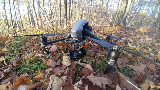 Above, the drone that was lost last week over Keuka Lake on the West Branch near the end of Bluff Point.