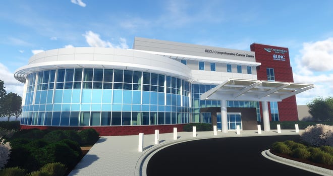 The new SECU Comprehensive Cancer Center at CarolinaEast Medical Center is scheduled to open in early 2019. The $35 million facility is designed to consolidate cancer treatment and recovery options in the region. [CONTRIBUTED ART]