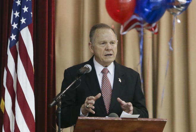 Alabama Senate candidate, Roy Moore, speaks during a Veterans Day program at American Christian Academy in Tuscaloosa on Wednesday. [Staff Photo/Erin Nelson]
