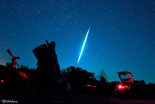 This bright fireball was photographed in January 2014 while observing the stars.

Photo credit: Bill Metallinos/ Wikimedia Commons