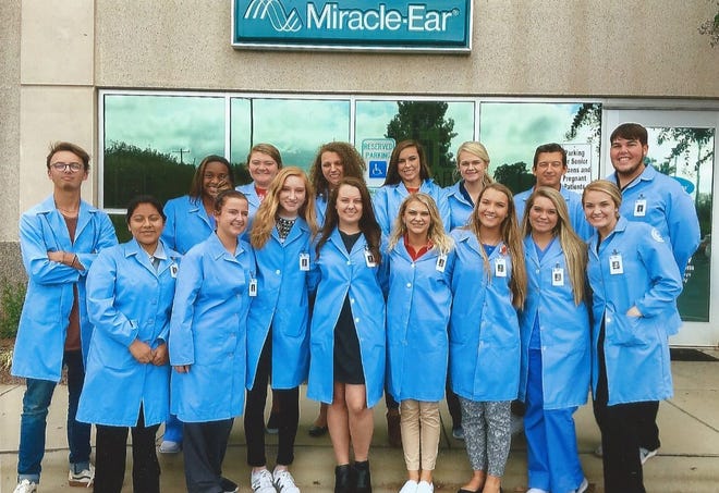Pictured at Miracle Ear in Belmont. Front row, from left: Juliette Campomanes, Alysa Hill, Madison Eldridge, Hannah Brewer, Alexia Airhart, Mikayla Fry, Macy Griffin and Madison Taylor; back row: Cameron Hilten, Tiffany Falls, Skylar Griffin, Peyton Arnold, Dorothy Carnes, Carley Weaver, Zack Smarr and Jonathan Clark. Not pictured: Christin Coffey. [SUBMITTED PHOTO]