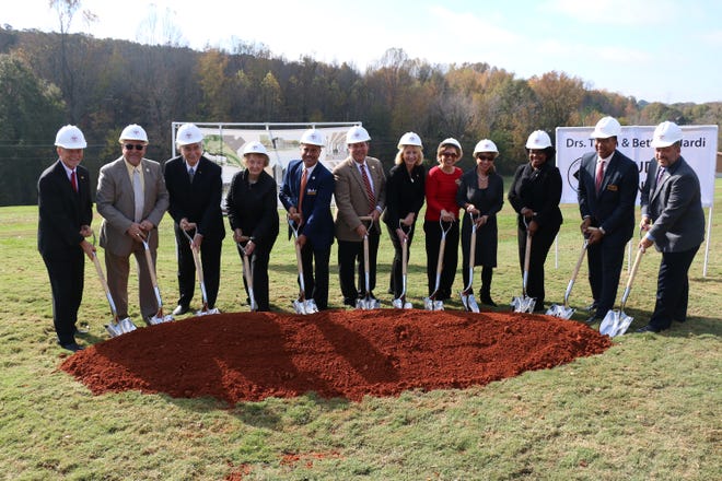 Sherman College of Chiropractic officials broke ground on the Drs. Thom and Betty Geraldi Student Center Monday morning. [photo provided]