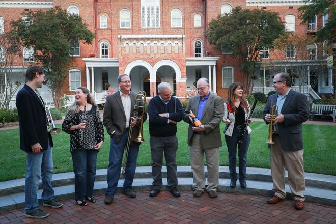 The Spartanburg Philharmonic Orchestra's Espresso series concert, "French Press," being held Friday at the Chapman Cultural Center, will include musicians (from left) Brian Roberts, Kelly Vaneman, Mark Britt, John Holloway, Frank Watson, Karen Hill and Kenneth Frick. Not pictured are Rhea Jacobus, Rosalind Buda and Fletcher Peacock. [Provided]
