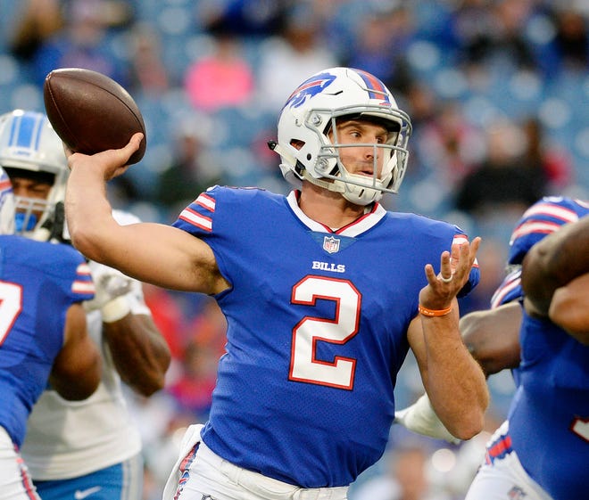 In this Aug. 31 file photo, Buffalo Bills quarterback Nathan Peterman (2) throws a pass during a preseason game against the Detroit Lions, in Orchard Park, N.Y. The Bartram Trail grad has replaced Tyrod Taylor as the Bills’ starting quarterback. (AP Photo/Adrian Kraus)