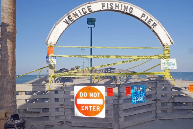 The Venice Municipal Fishing Pier has reopened after initial repairs following Hurricane Irma, but more significant work is yet to come. The city of Venice has earmarked up to $700,000 to repair the deck and railing. When the pier reopens, anglers will have to adjust to some new rules. [HERALD-TRIBUNE STAFF PHOTO / EARLE KIMEL]