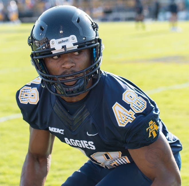 N.C. A&T senior rover Jeremy Taylor, who has led the Aggies in tackles the past two years, hopes the NFL is in his future after - he hopes - helping lead his team to its first unbeaten season in school history. [Kevin L. Dorsey/N.C. A&T Athletics]