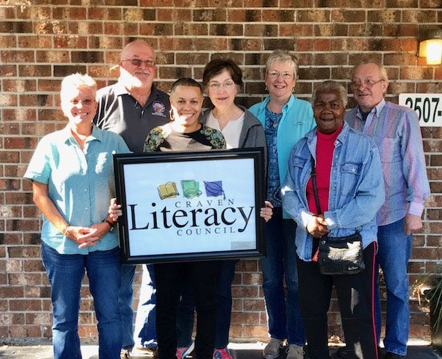 Seven new tutors participated in the Craven Literacy Council's New Tutor Workshop that ended in October. The volunteers are on their way to becoming ProLiteracy Certified volunteer tutors. The next tutor training workshop is scheduled for January. For information, call 637-8079 or visit Craven Literacy Council's website at www.cravenliteracy.org. Pictured from left are Mary Traina, Skip Beijen, DeAnna Terwilliger, Elisabeth Amend, Barbara Binn, Zora Farrow and Joe Raun. [CONTRIBUTED PHOTO]