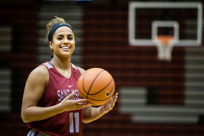 Three years after suffering a stroke, the road to recovery is now complete for Saint Joseph's senior captain Avery Marz. (AP Photo/Matt Rourke)