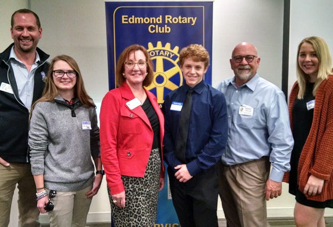 CAREER SHADOW DAY 
 Edmond Rotary Club members hosted 24 Edmond high school seniors in the club’s annual Career Shadow Day.  From left are Rotarians with their "shadows:" Greg White, Claire Roth, Edmond City Councilor Victoria Caldwell, Zac Cowger, Randy Taylor and Faith Ashford. [PHOTO PROVIDED]