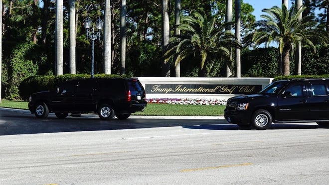 President Donald Trump’s motorcade rolls into Trump International Golf Club this morning. (Bruce R. Bennett/The Palm Beach Post)