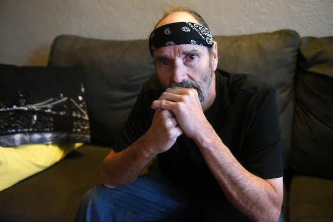 Denny Sercu of Boonville poses for a portrait in his home on Friday, November 17, 2017. Sercu has battled opioid and heroin addiction for decades. He's been clean for two years. [Special to the Tribune/Sarah Bell]