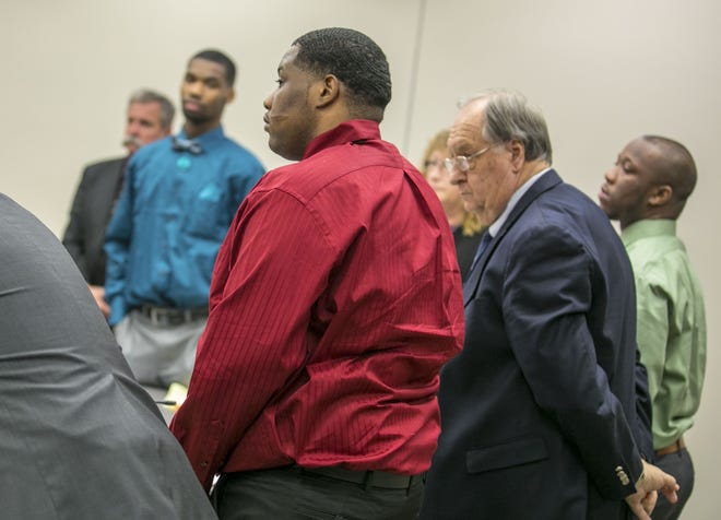 Gary King, Laquan Barrow and Michael Smith are on trial for second-degree murder and several counts of attempted murder in the 2015 fatal shooting of an Ocala woman during a fight at the Cloud 9 night club. The second day of testimony began Wednesday at the Marion County Courthouse. This photo was taken Tuesday, during the opening of the trial. [Alan Youngblood/Staff photographer]