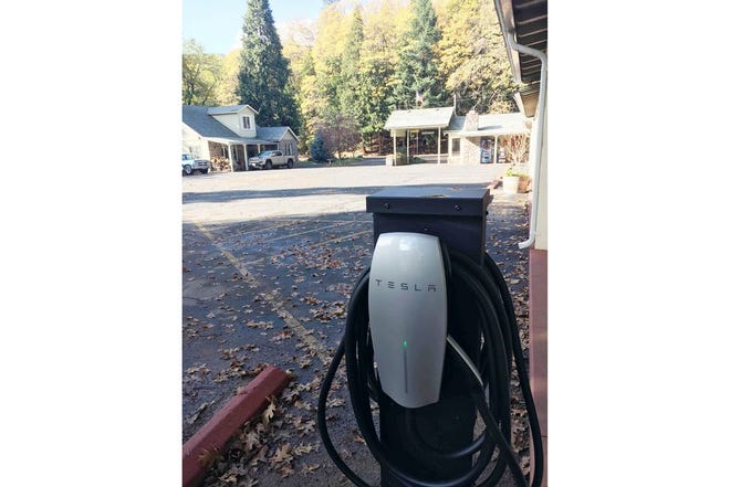 The new Tesla charging station at Dunsmuir Lodge went online Nov. 13. Submitted photo