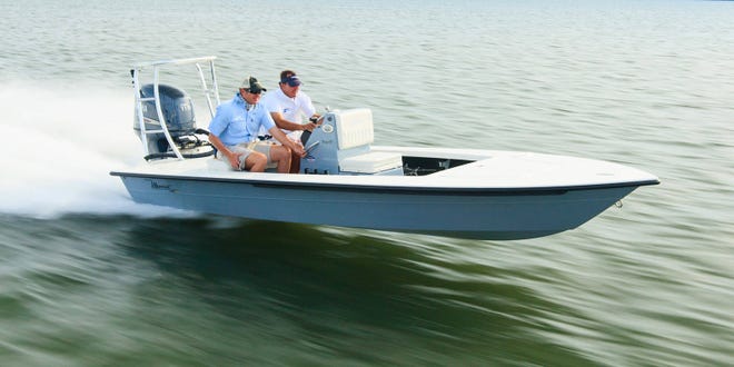Outboard boats, which represent 65 percent of total new powerboat sales, were up 4.2 percent in registrations from last September. Seen above is the Mirage 18 HPX poling skiff from Maverick Boats, which is expanding operations in St. Lucie County. (Maverick Boat Group)