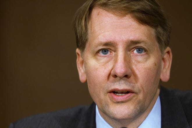 In this Nov. 12, 2013, file photo, Consumer Financial Protection Bureau Director Richard Cordray testifies before a Senate Committee on Banking hearing on Capitol Hill in Washington. Cordray is set to launch his long-anticipated bid for Ohio governor on Tuesday (AP Photo/Jacquelyn Martin)