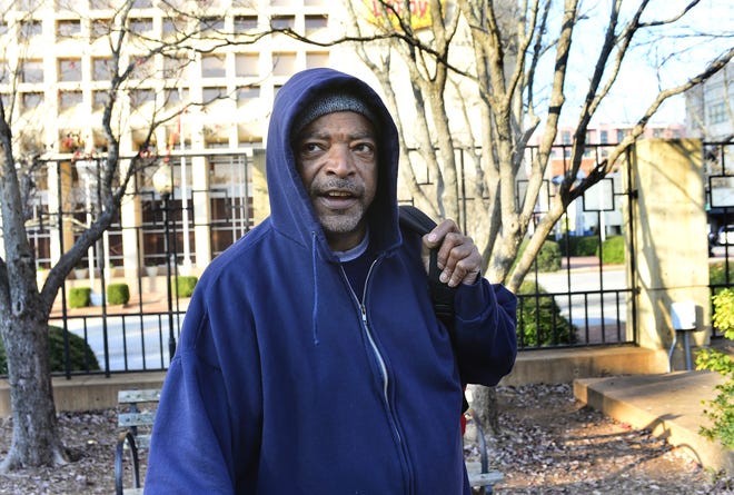 Wayne Webster talks about his life living on the street and the goodness of people and church groups in the area who have help him. [ALEX HICKS JR./SPARTANBURG HERALD-JOURNAL]