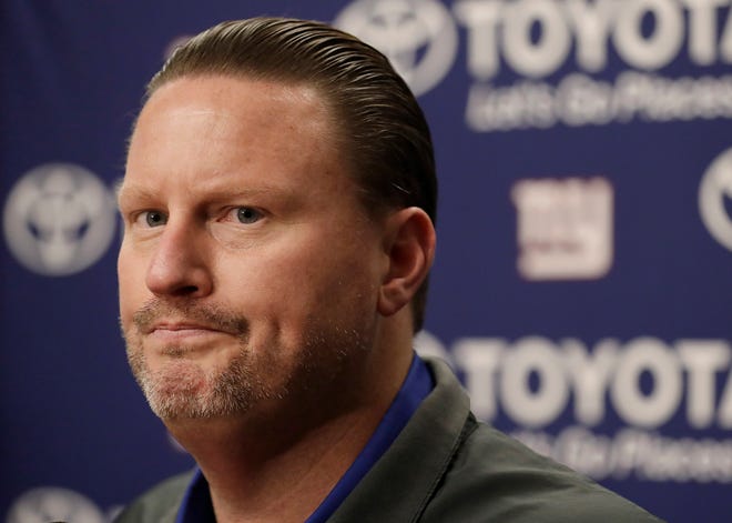 New York Giants head coach Ben McAdoo speaks at a news conference after an NFL football game between the Oakland Raiders and the Giants in Oakland, Calif., Sunday, Dec. 3, 2017. (AP Photo/Marcio Jose Sanchez)