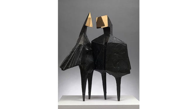 Lynn Chadwick’s Winged Figures Version II, a 1973 bronze, is among the works exhibited at Osborne Samuel Gallery at the Palm Beach Modern + Contemporary fair. Courtesy of Todd-White Art Photography