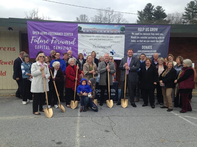 Open Arms Pregnancy Center is moving to this new location at 2939 Haywood Road next year. The nonprofit hosted a groundbreaking ceremony in November. [PHOTO PROVIDED]