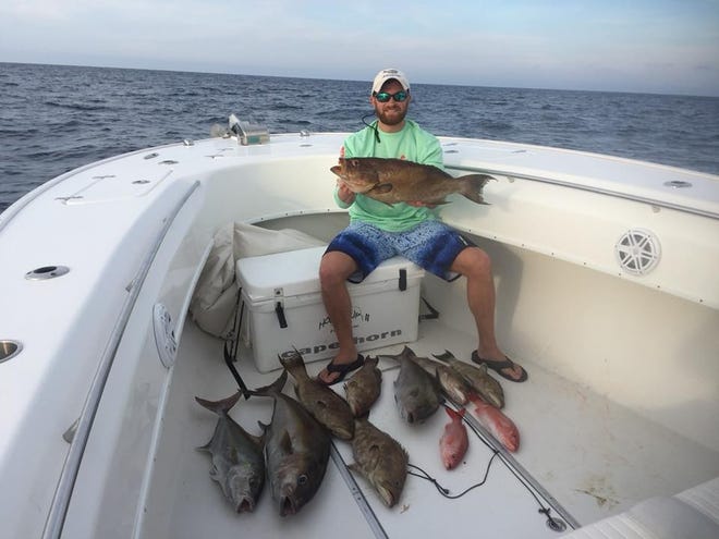 Chris Hall posted this picture to the Panama City Fishing Facebook page, writing, "Went hunting and found a few nice scamp today."
