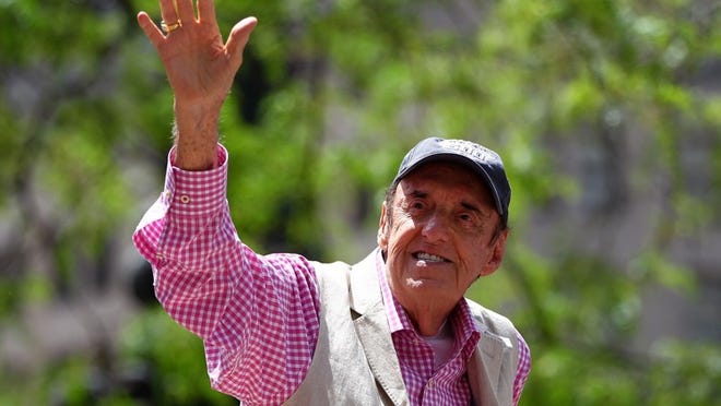 Actor and comedian Jim Nabors waves to the crowd during the Indianapolis 500 parade on May 24, 2014 in Indianapolis, Indiana. (Photo by Jonathan Ferrey/Getty Images)