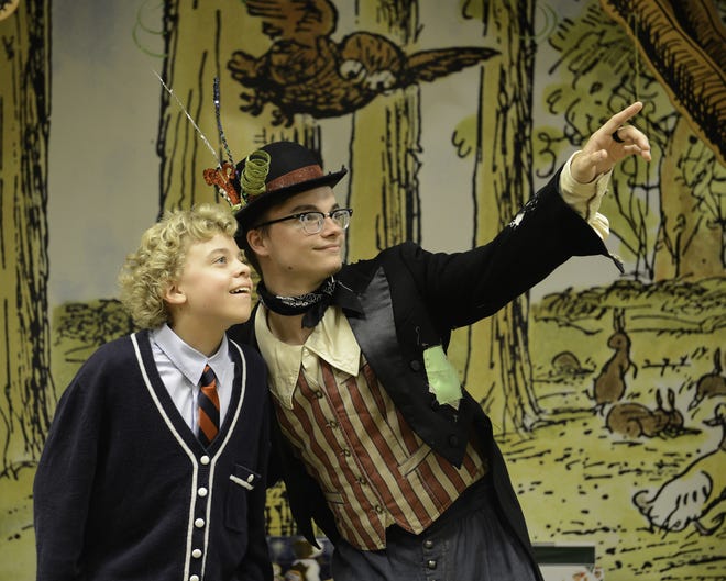 Danny Delongaig, left, and Vincent Pearson are featured in the musical version of Roald Dahl's children's classic "James and the Giant Peach" at Booker High School's Visual and Performing Arts Center. [Booker High photo]
