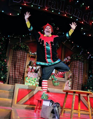 Tim Wisgerhof plays Crumpet, an elf in Macy's Santa display, in the stage version of David Sedaris' "The Santaland Diaries" at Venice Theatre. [Venice Theatre photo / Renee McVety]
