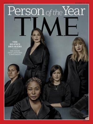This image provided by Time magazine, shows the cover of the magazine's Person of the Year edition as "The Silence Breakers," those who have shared their stories about sexual assault and harassment. The magazine's cover features Ashley Judd, Taylor Swift, Susan Fowler and others who say they have been harassed. [Time Magazine via AP]