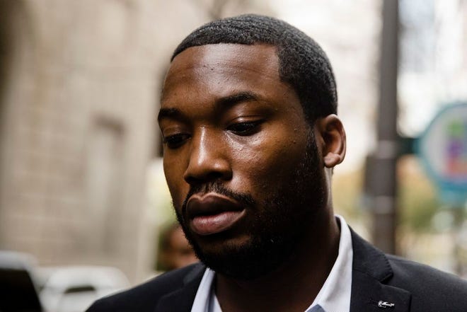 Rapper Meek Mill arrives at the criminal justice center in Philadelphia on Nov. 6, 2017. Common Pleas Judge Genece Brinkley on Friday, Dec. 1, 2017 denied a motion allow the 30-year-old rapper to be bailed out of a Pennsylvania correctional facility. Mill was sentenced last month to two to four years for violating probation on a roughly decade-old gun and drug case.