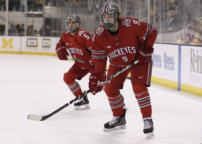 Sophomore forward Tanner Lacyznski, right, is the Buckeyes' leading scorer with 20 points. [Ric Kruszynski/Ohio State]