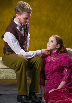 Seamus Clerkin, left, and Megan Hamm star as Torvald and Nora Helmer in Gannon University's "A Doll's House." [RICK KLEIN/CONTRIBUTED PHOTO]