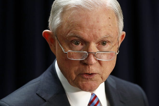 Attorney General Jeff Sessions speaks at a news conference in Baltimore, Tuesday, Dec. 12, 2017, to announce efforts to combat the MS-13 street gang with law enforcement and immigration actions. (AP Photo/Patrick Semansky)