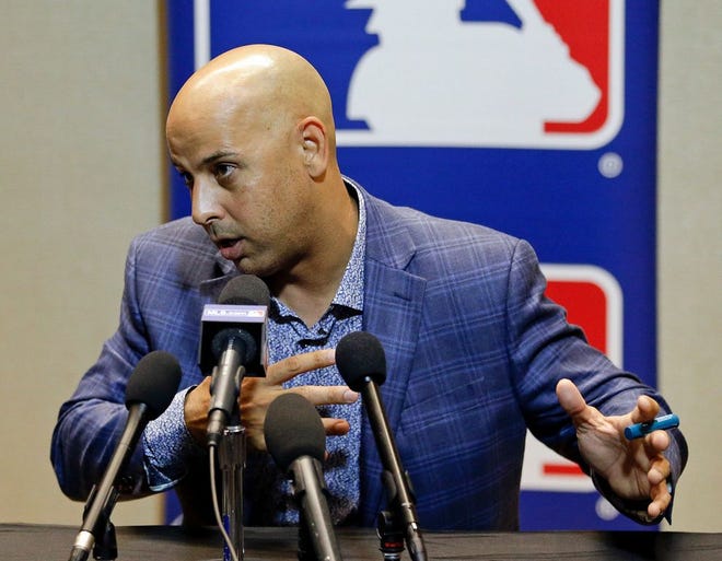 Red Sox manager Alex Cora makes a point while meeting with the media on Tuesday.