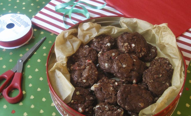 Chocolate peppermint cookies have an intensely chocolate-y flavor thanks to 1 1/2 pounds of chocolate. [Sara Moulton via AP]