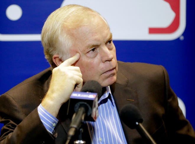 Baltimore Orioles manager Buck Showalter talks with members of the media at the Major League Baseball winter meetings Tuesday, Dec. 12, 2017, in Orlando, Fla. (AP Photo/John Raoux)